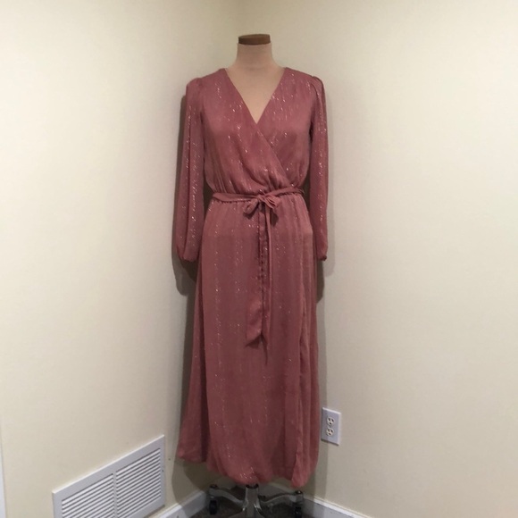 Francesca’s Collection Premier Amour Maxi Dress Size 2 Mauve Pink Gold Striped - Picture 2 of 10